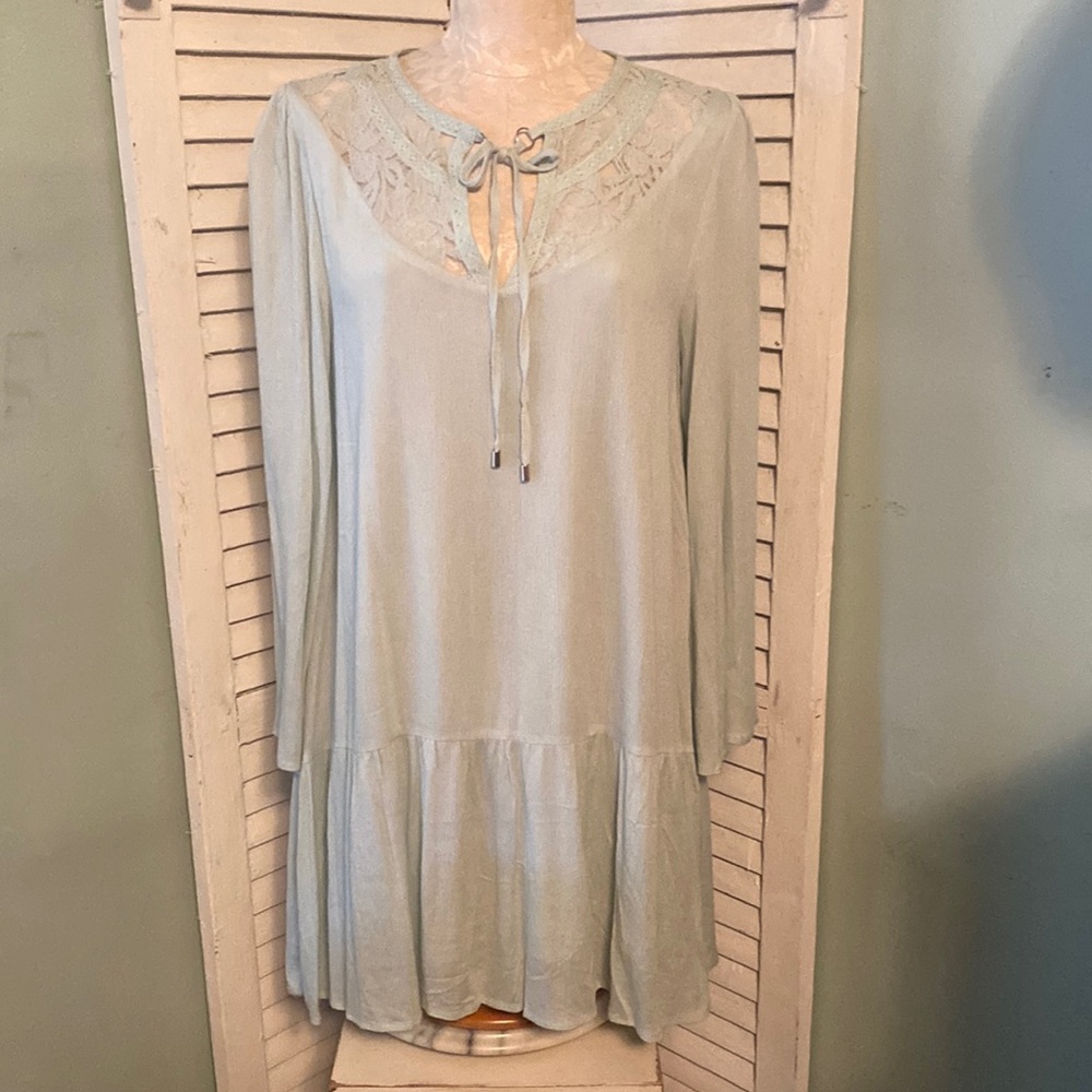 Entro Mint Green Rayon Gauze / Lace Boho Dress Sz S NWT